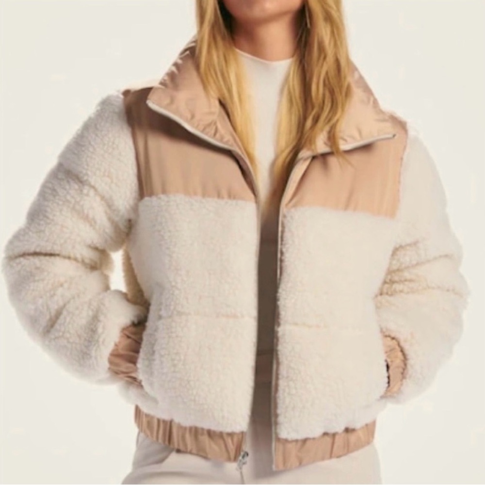 Abercrombie & Fitch Cream Sherpa Jacket with Tan Puffer Accents